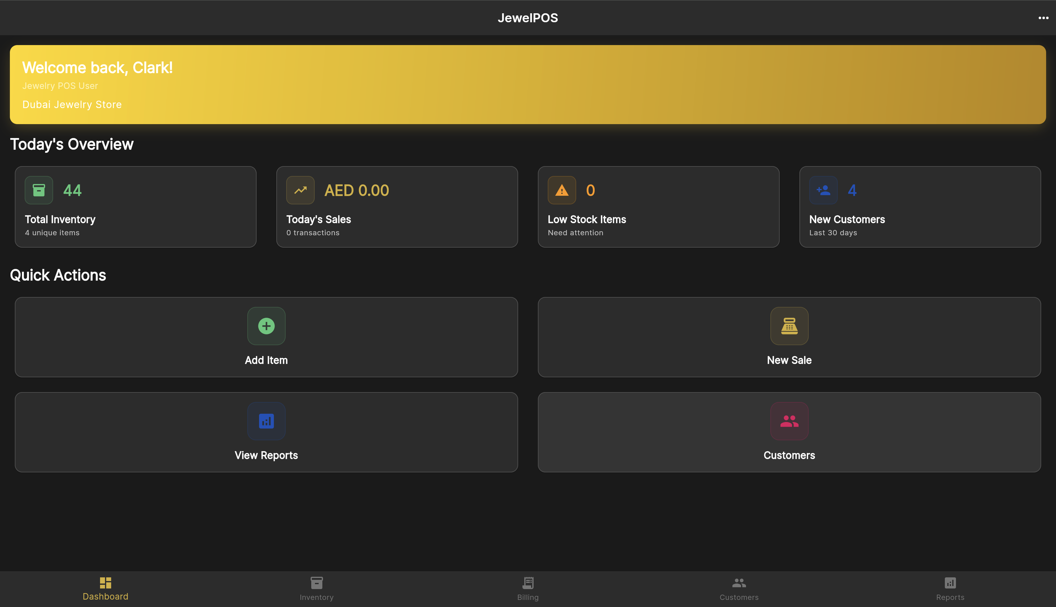 JewelPOS Desktop Application - Dark Mode
