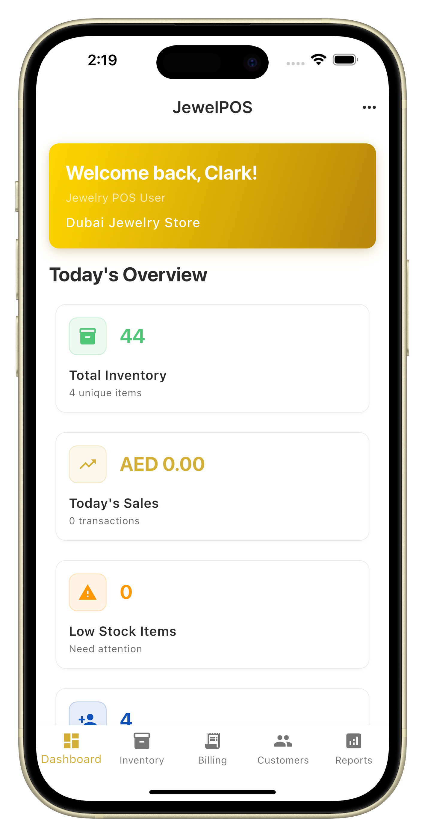 JewelPOS Mobile App - Light Mode